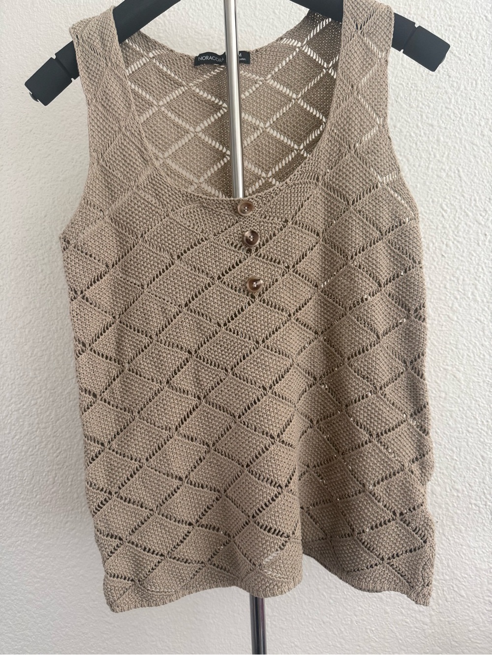 Crochet Knit Tank in Light Taupe